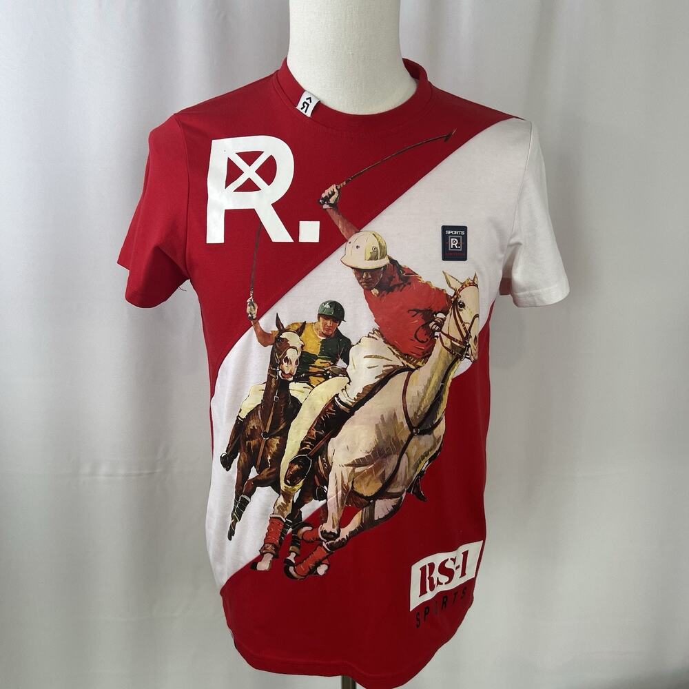 RS1NE Polo Red T-Shirt Men's Size S RS-1 Sports Large Polo Players Graphic T
